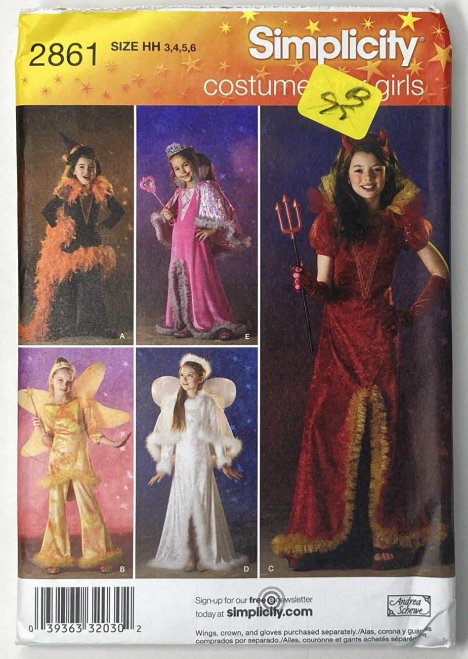 Simplicity 2861 Girls Costume Halloween 5 Styles Pattern Sizes 3-6 Uncut